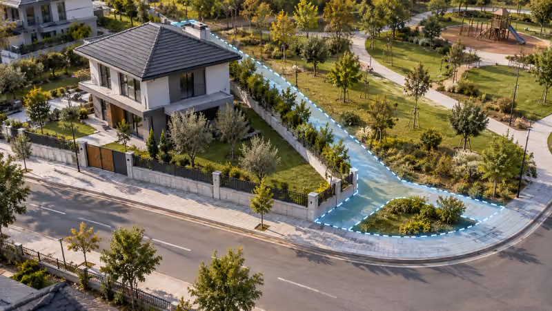Parsel kenarında yol ve park için ayrılan şeritleri anlatan temsili planlama modeli.